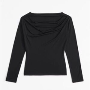 Abercrombie Black Draped Neck Long-Sleeve Top size L